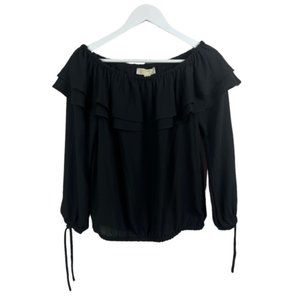 MICHAEL MICHAEL KORS Womens XS Black Blouse Ruffle Tie Sleeves